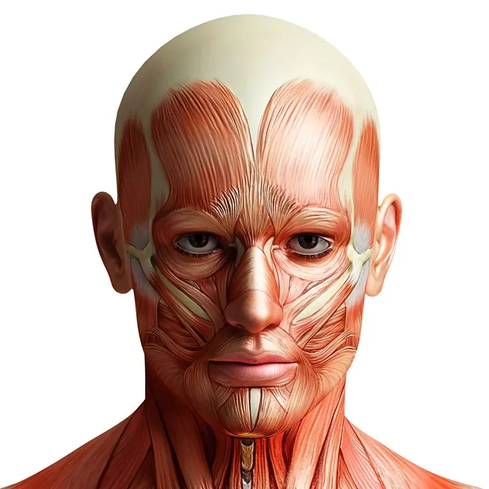 Dibujo anatómico de la musculatura facial implicada en el habla
